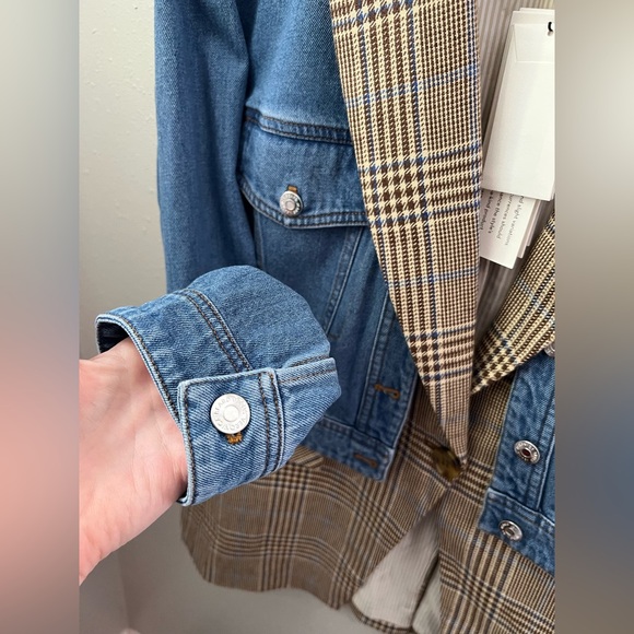 VERONICA BEARD Keaton Combo 2-Piece Denim & Check Dickey Jacket Size XL New - Picture 7 of 14